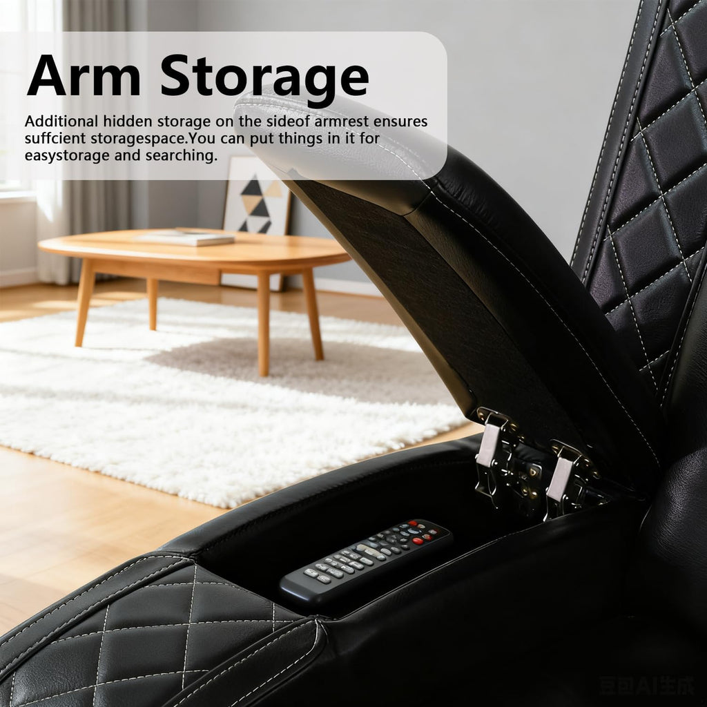 Power Leather Recliner Sofa with LED Lights, Power Single Reclining Chair, Single Leather Sofa Chair with Arm Storage for Living Room/Home Theater(Black,1 Seater)