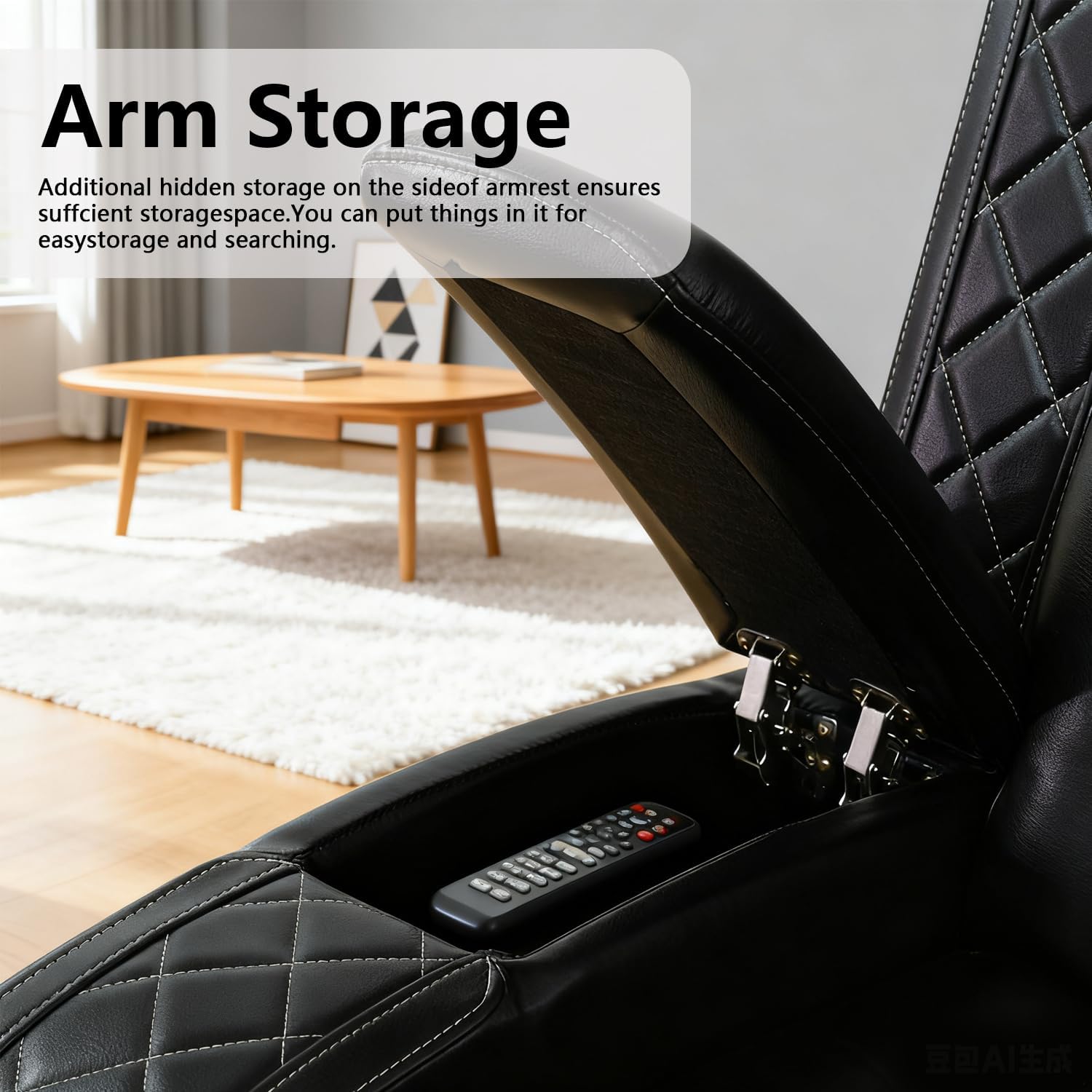 Power Leather Recliner Sofa with LED Lights, Power Single Reclining Chair, Single Leather Sofa Chair with Arm Storage for Living Room/Home Theater(Black,1 Seater)