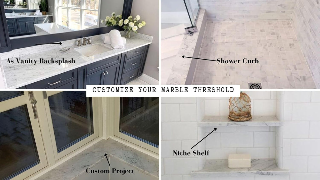 Tenedos Carrara Marble Threshold Tile (Marble Saddle) Honed Finish for Shower Curb, Doorway Floor Transition, Bathroom Vanity Backsplash, Window Sill, Custom Length and Width (Thickness: 0.75 inches)