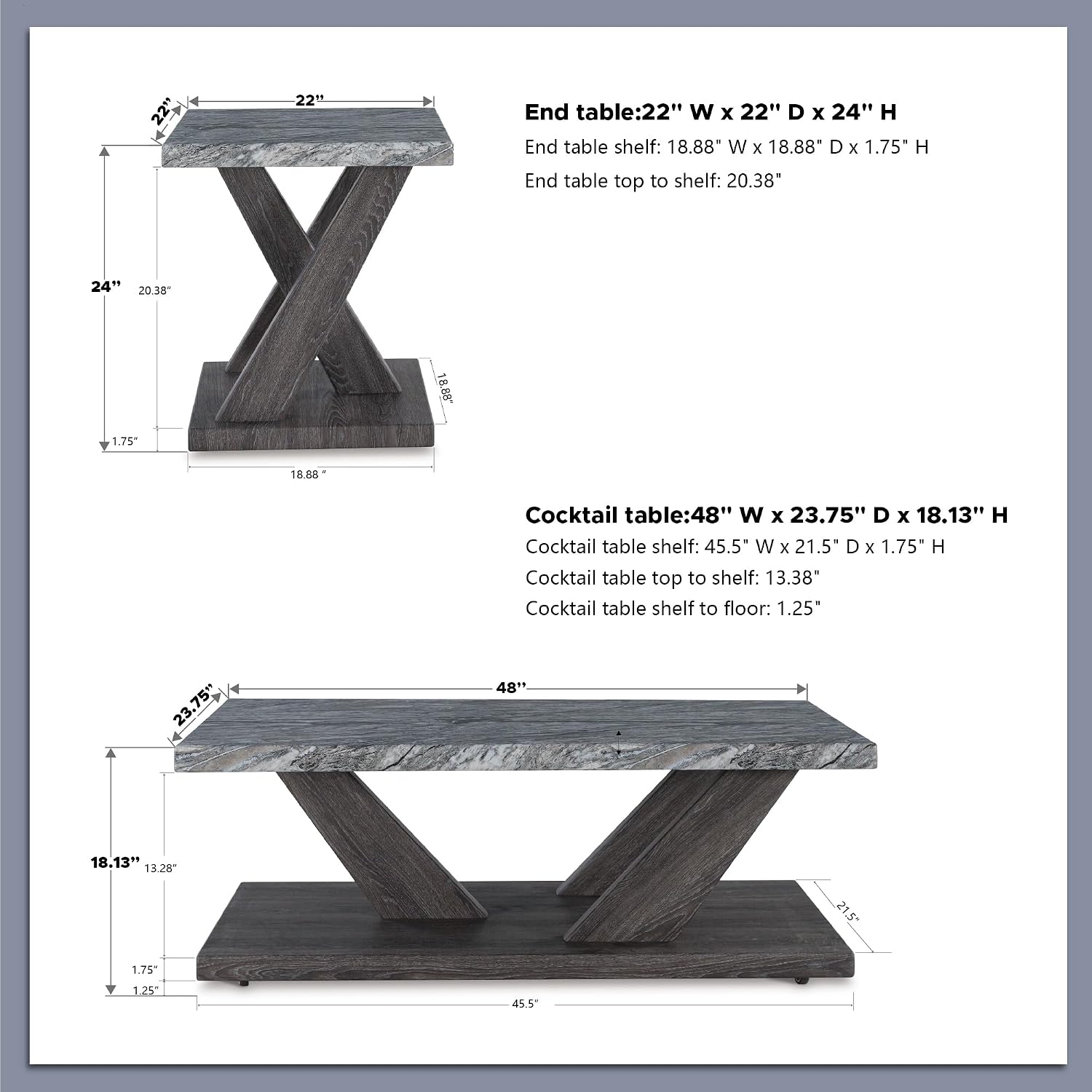 Signature Design by Ashley Bensonale Contemporary Occasional Table Set with Faux Marble Top and Casters, Set of 3, Gray & Dark Brown