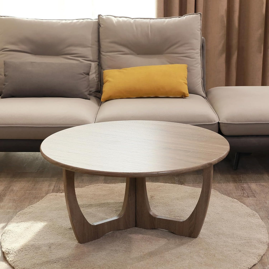 FINECASA Wooden Round Coffee Table, Curved Leg, Furniture, Accent Couch, Coffee Table for Livingroom, Round Wood Table, 36 x 18 Inches, Natural