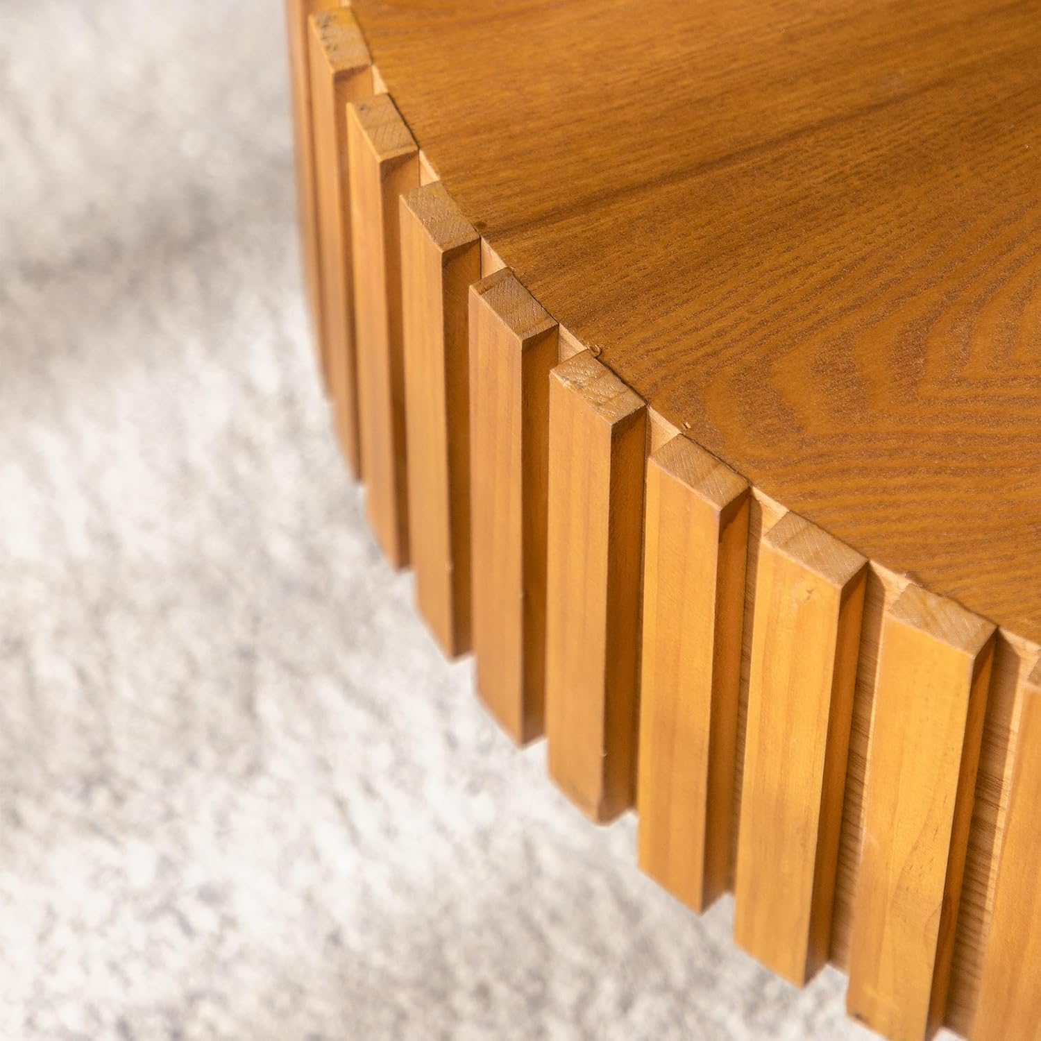 Oval Fluted Coffee Table Drum Coffee Tables for Living Room Modern Pedestal Center Table (Oval Wood 43.3in)