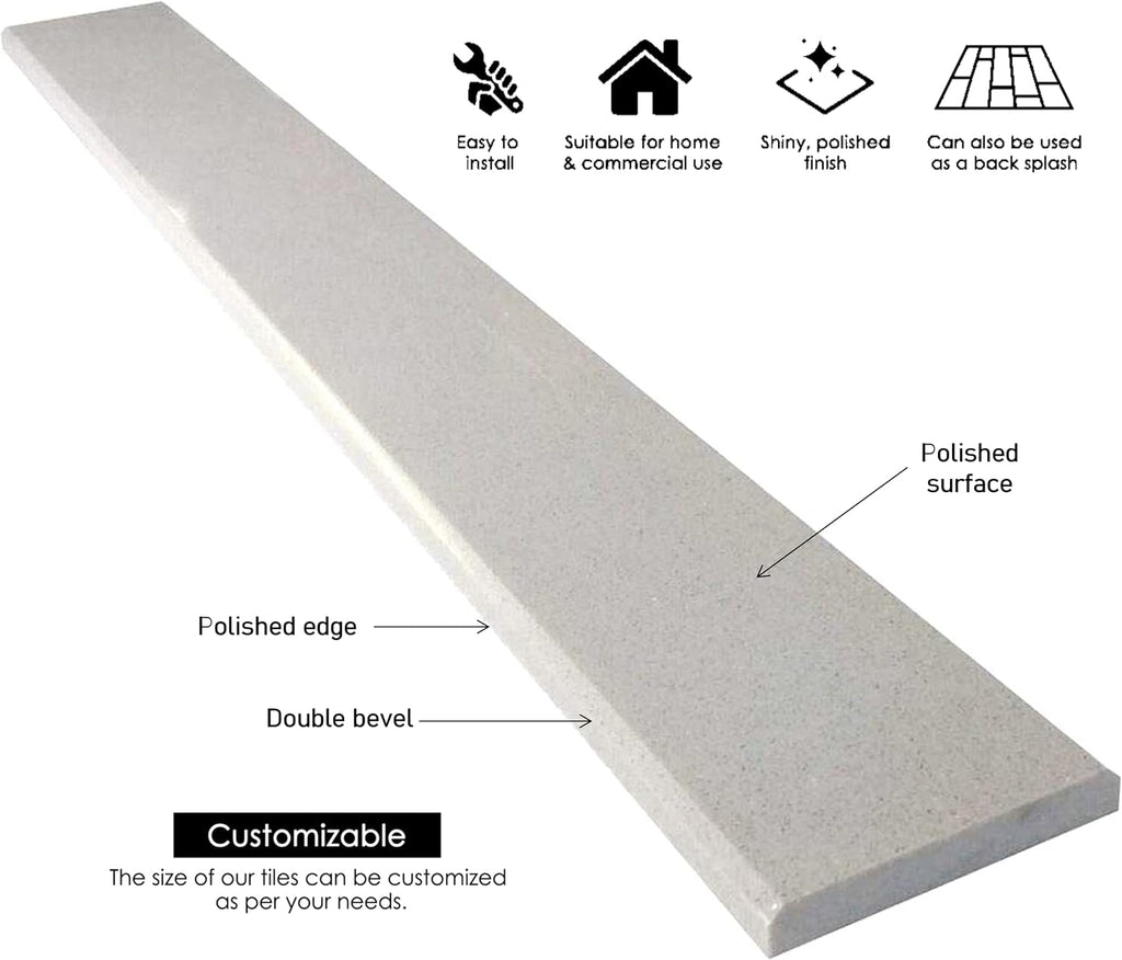 Tenedos Silver Grey Granite Look Engineered Marble Quartz Threshold Saddle Polished 4 x 36 Inch for Doorway Transition Bathroom Kitchen Floor Step