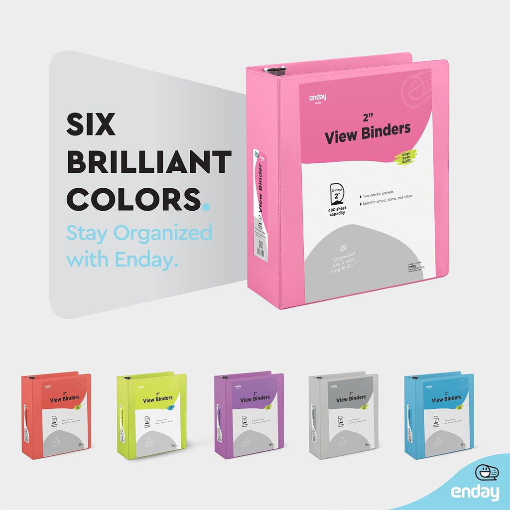 Enday 2 inch 3 Ring Binder (24 Pack - Pink) Binder 2 inch with Clear View Cover and 2 Inside Pocket - for Letter Size 8.5 x 11'' Paper, Ideal for School Supplies, Office, and Home