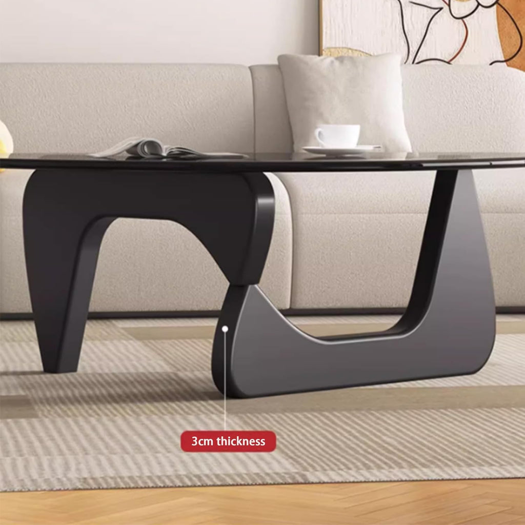 EASYSOUL Modern Glass Coffee Table, 44.88' D x 32.28' W x 15.75' H, Abstract Round Tea Tables for Living Room Home Office Industrial Cocktail Tables (Black-Gray Glass, 44.88')