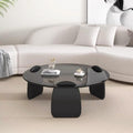 EASYSOUL Modern Round Coffee Table with Glass Top, 35.43' L x 35.43' W x 14.69' H, Circular Tea Tables for Living Room Home Office Industrial Cocktail Tables (Black-Grey Glass/35.43 ')