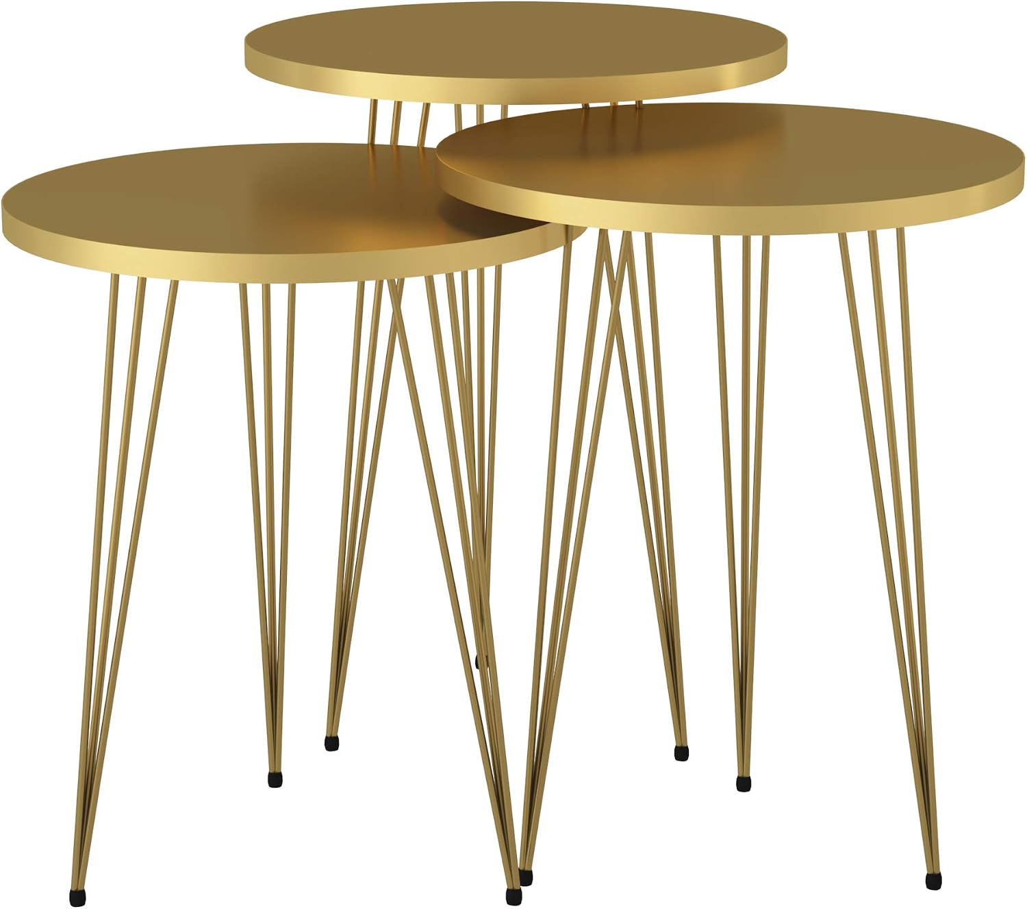 Set of 3 High Gloss Gold Nesting End Tables Round Wood Stacking Coffee Side Accent Table with Metal Legs for Living Room, Home Office, Nightstands for Bedroom