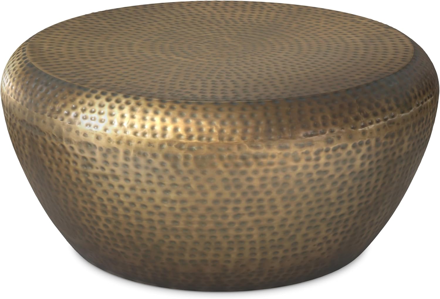SIMPLIHOME Preston Drum Coffee Table - 36 inch Wide Iron Round Metal Table in Antique Gold, Modern Industrial Living Room Centerpiece with Hand-Hammered Texture and Sculptural Design, Assembled