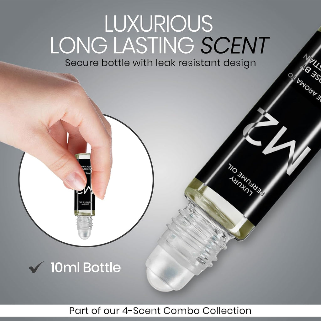 M Series Perfume Oil Gift Set for Men – Top 4 Iconic Roll-On Fragrance Oil Formulas Based on Iconic Luxury Scents - Luxury Long-Lasting Men's Cologne, Travel-Friendly 10ml Each