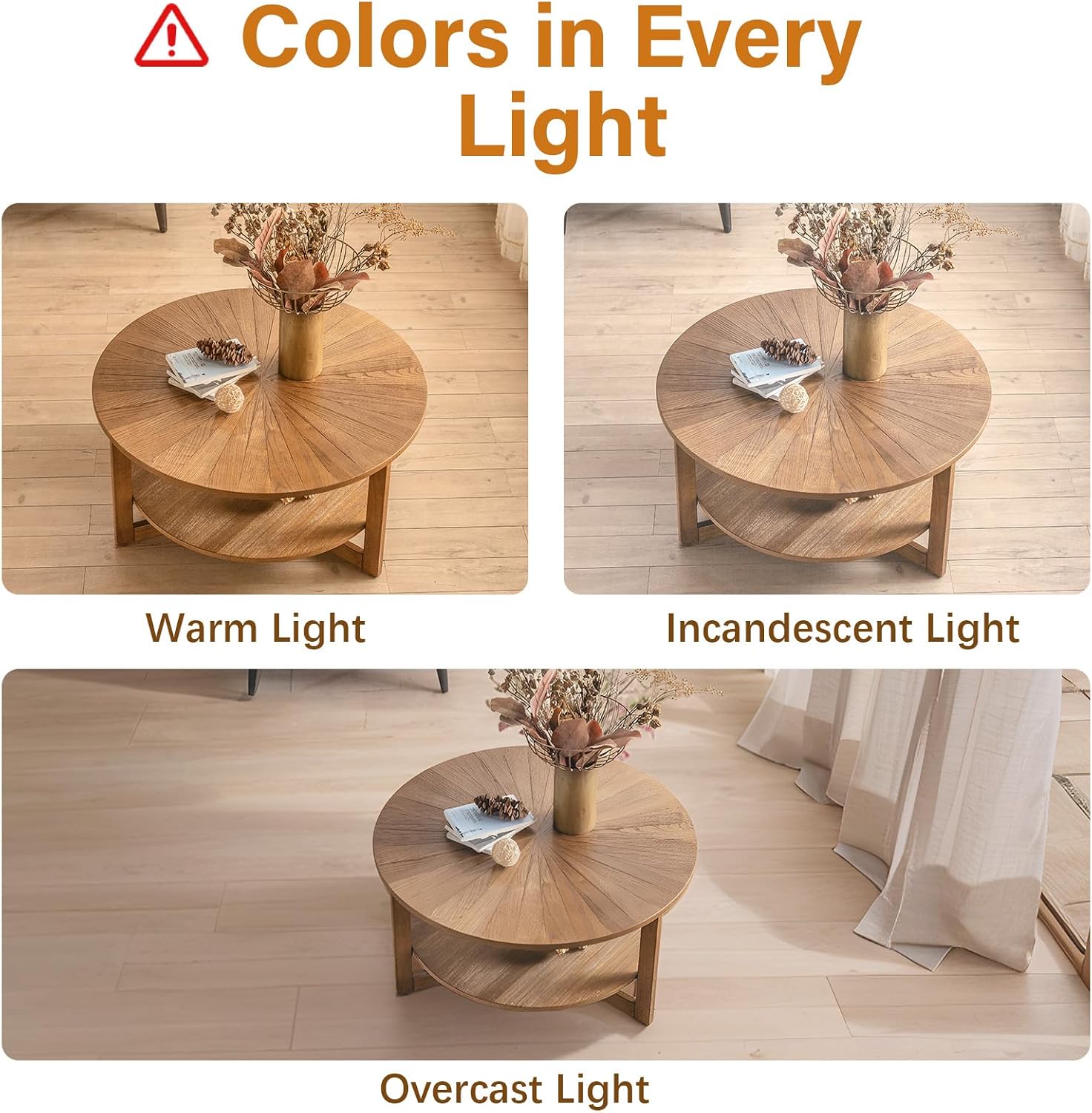 Round Coffee Table, 35' Circle Wood Coffee Table with Storage Shelf, 2 Tier Center Table for Living Room Apartment Home Furniture, Easy Assembly (Espresso,35' Dx35 Wx18 H)