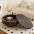 Round Coffee Table with Storage for Living Room Modern Brown Fluted Coffee Table Round Storage Drum Coffee Tables Low Circle Pedestal Center Table for Small Spaces (B Brown, 31.4 in)