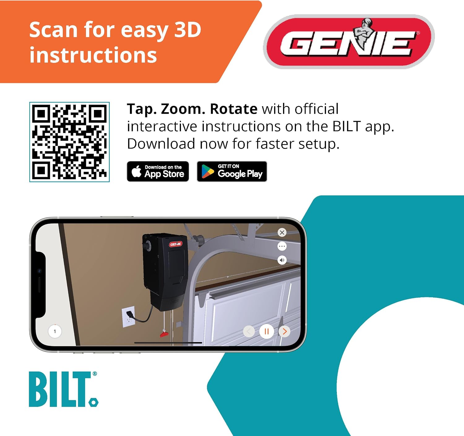 Genie 6072H-O Residential Wall Mounted Garage Door Opener, Black