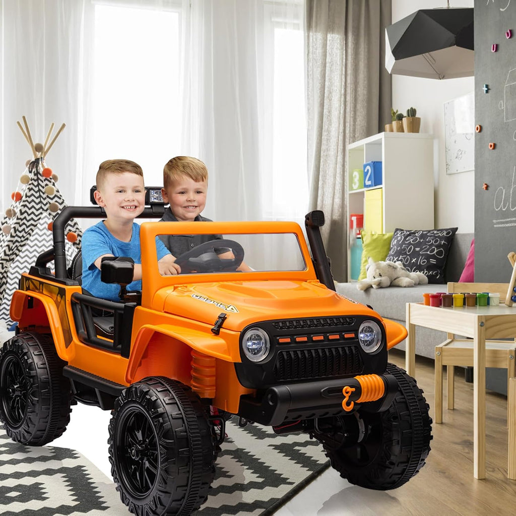 GarveeLife 24V Ride On Car for Kids, 2 Seater Electric Truck with Remote Control, 4x45W Powerful Engine, Battery Powered Ride On Toys for Kids, 4WD/2WD Switchable, Led Headlight & Music Player, Orange