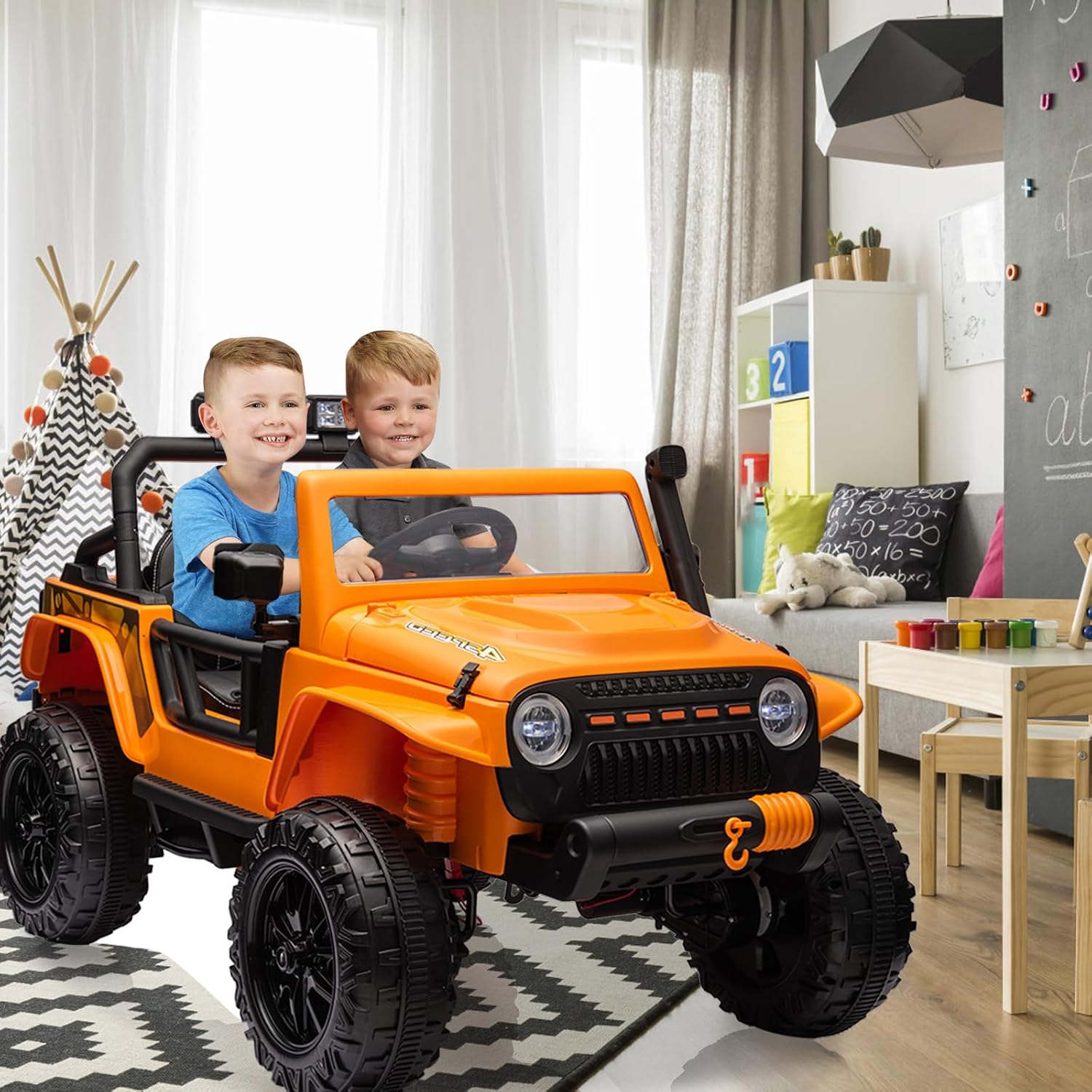 GarveeLife 24V Ride On Car for Kids, 2 Seater Electric Truck with Remote Control, 4x45W Powerful Engine, Battery Powered Ride On Toys for Kids, 4WD/2WD Switchable, Led Headlight & Music Player, Orange