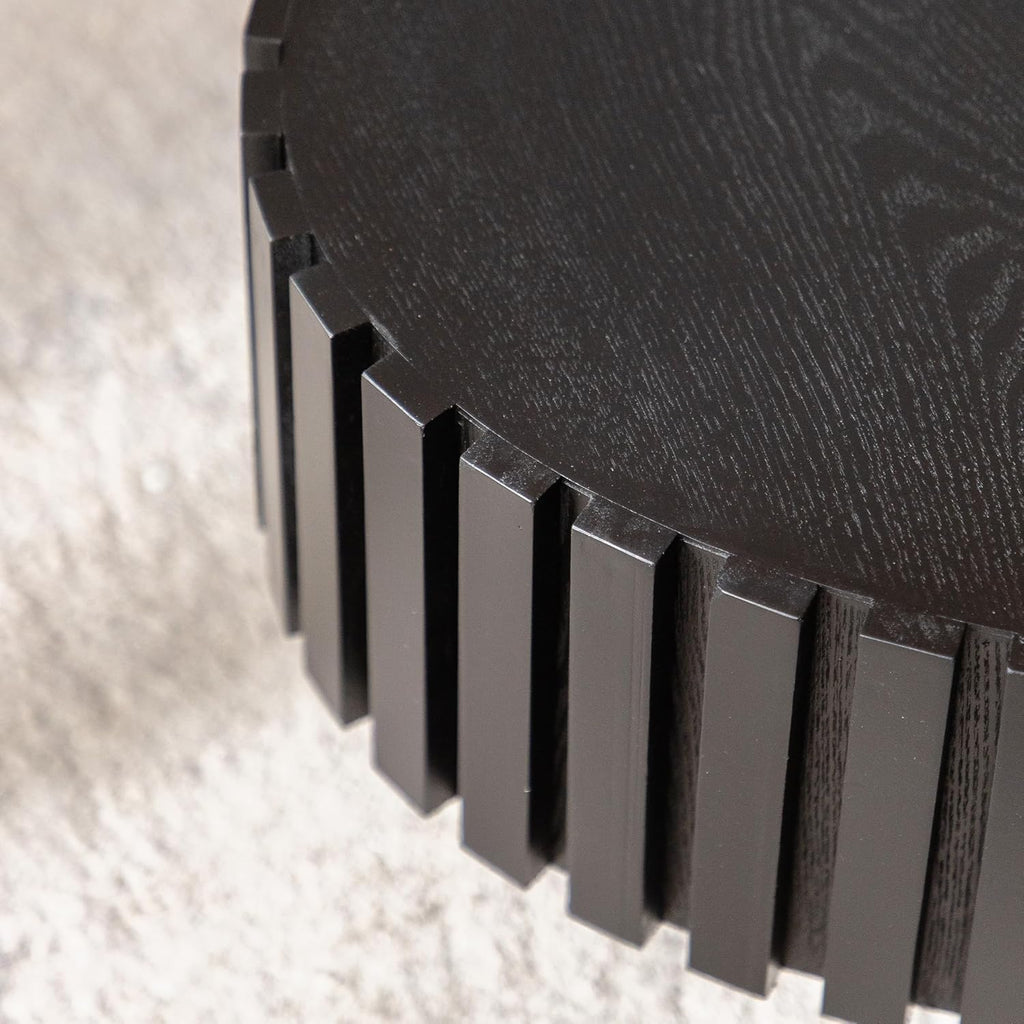 43.3in Oval Fluted Coffee Table Drum Coffee Tables for Living Room Modern Pedestal Center Table (Oval Black 43.3in)