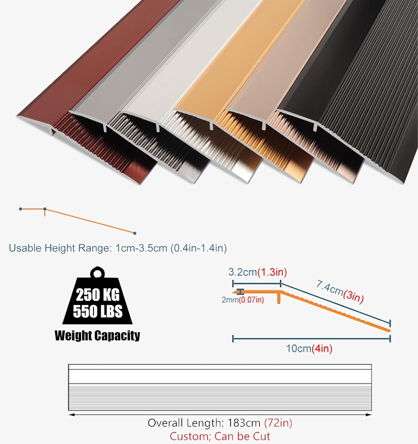 Floor Transition Strips ， Aluminum Alloy Threshold for Wood to Tile, Doorways, Laminate to Hardwood