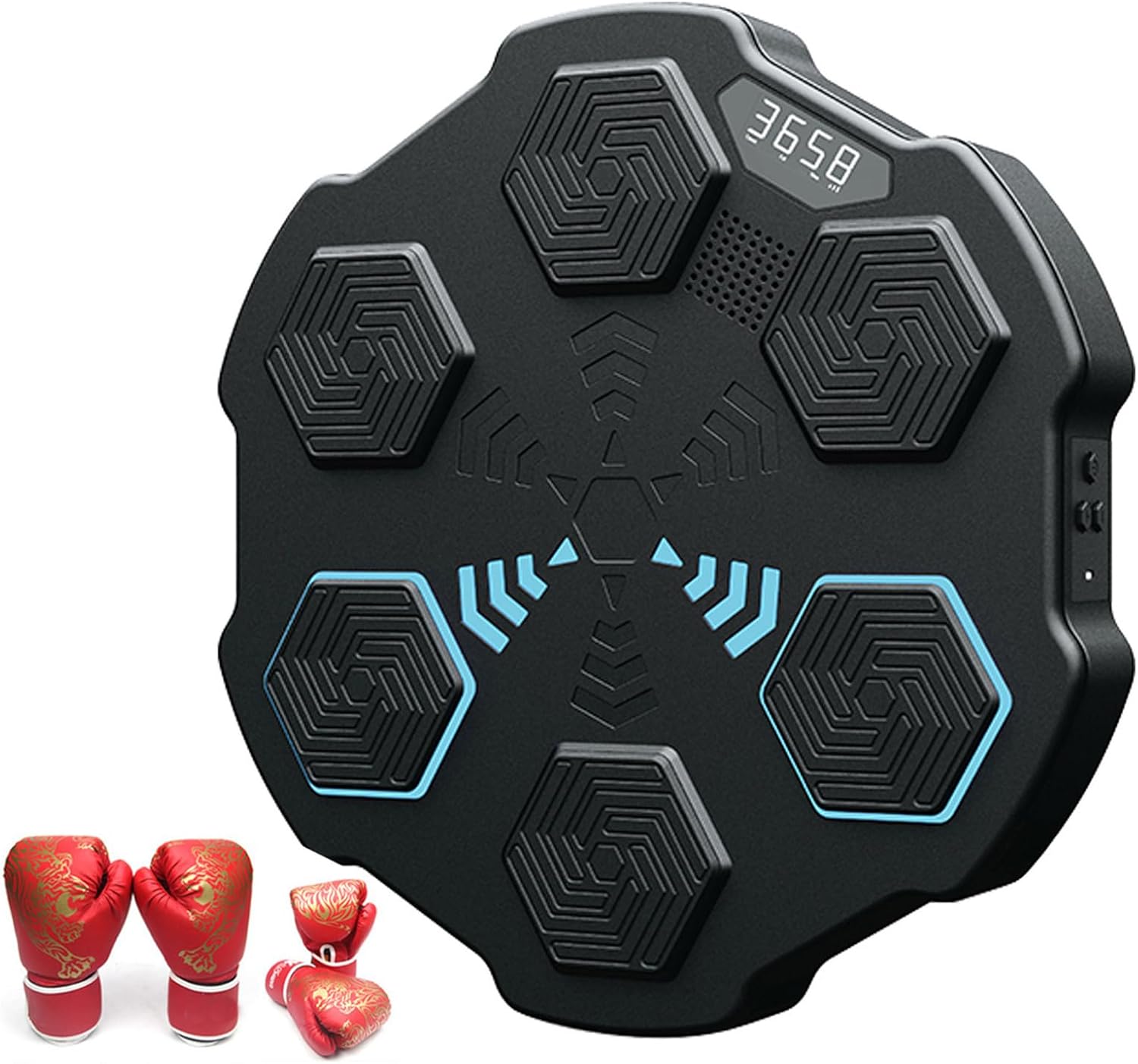 Music Boxing Machine,Interactive Boxing Target with LED Display and Gloves,Wall Mounted Punching Pad with Adjustable Height for Home,Black,2 Red Gloves