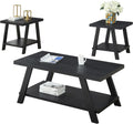 3-Piece Living Room Table Set, Coffee Table& Two End Tables, Side Table with Wood Storage Shelf for Living Room, Bedroom (Black, 48' L x 24' W x 19' H)