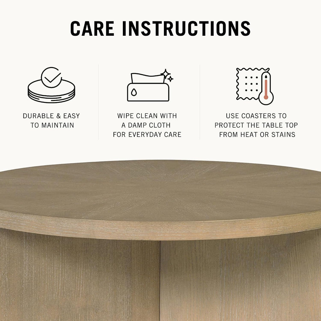 Martha Stewart Sadie Round Coffee Table – Starburst Veneer Top, Reclaimed Greige Wood Finish, Modern Accent for Living Room, Lounge, or Sitting Area, 36' Dia x 16.5' H