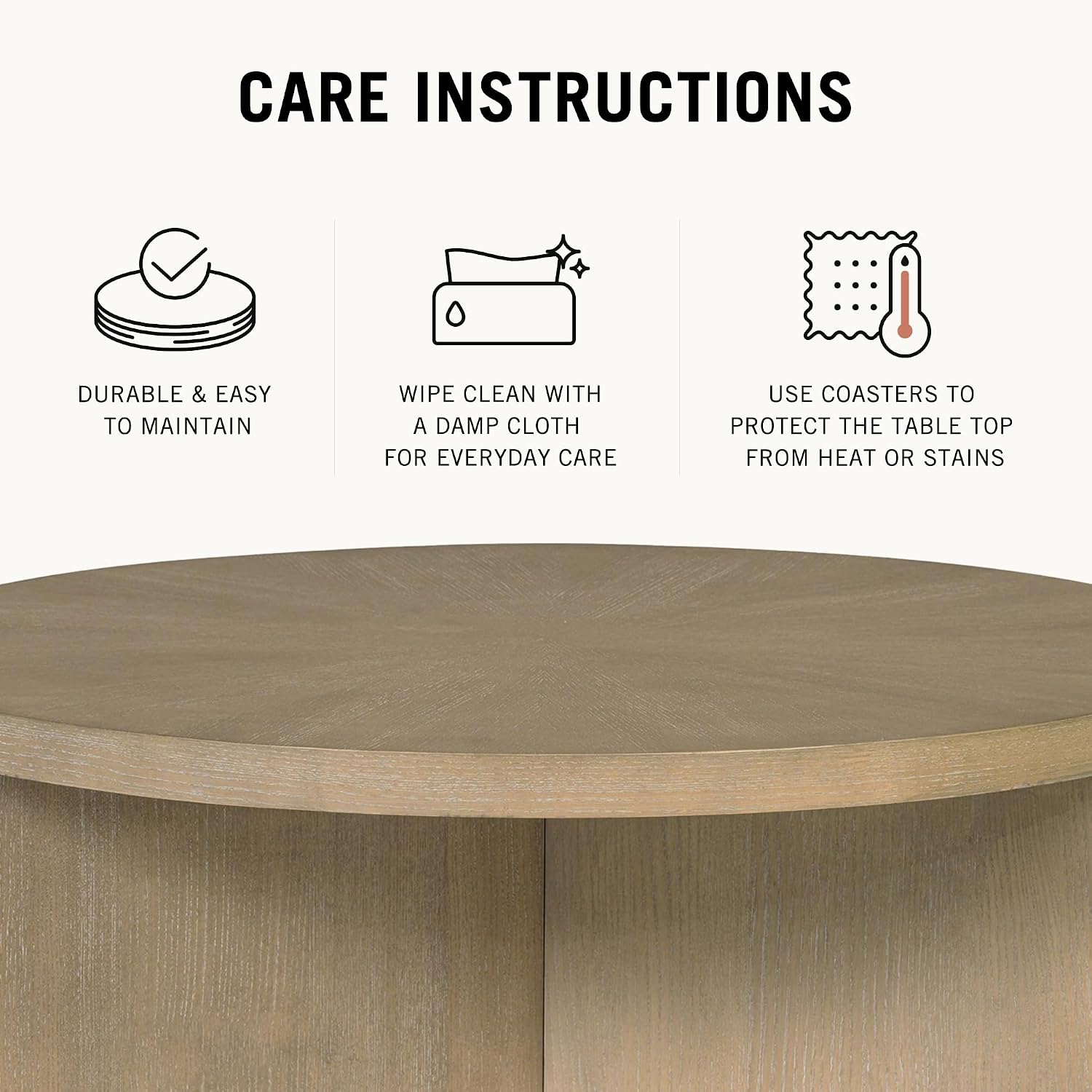 Martha Stewart Sadie Round Coffee Table – Starburst Veneer Top, Reclaimed Greige Wood Finish, Modern Accent for Living Room, Lounge, or Sitting Area, 36' Dia x 16.5' H