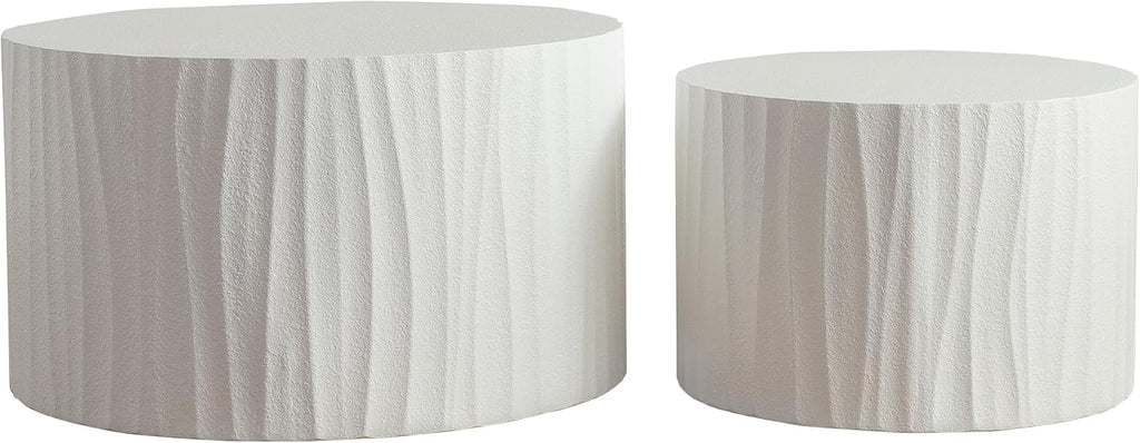 Nesting Coffee Table Set of 2 Round Wooden Coffee Tables Circle Modern Table for Living Room Bedroom Accent End Side Table White