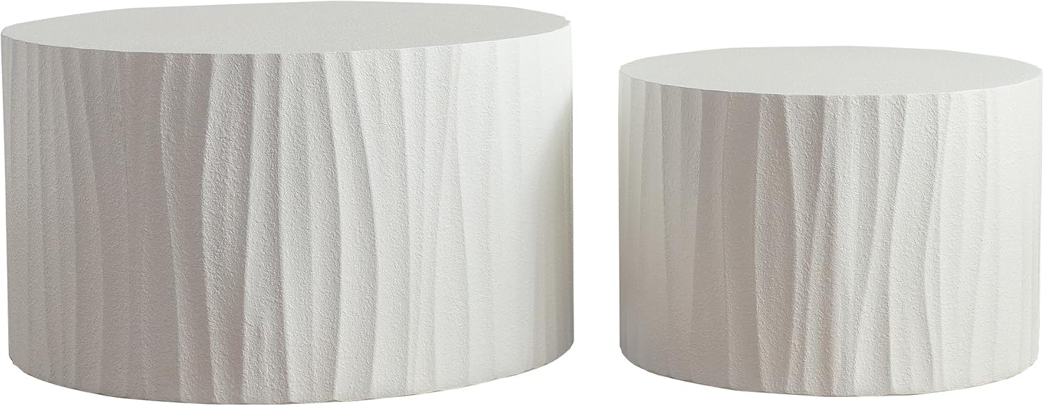 Nesting Coffee Table Set of 2 Round Wooden Coffee Tables Circle Modern Table for Living Room Bedroom Accent End Side Table White