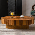 Oval Fluted Coffee Table Drum Coffee Tables for Living Room Modern Pedestal Center Table (Oval Wood 43.3in)