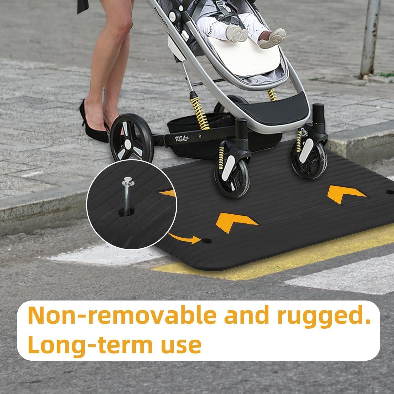 4 Inch Rise Rubber Threshold Ramp, Heavy Duty Non-Slip Ramp with Anti-Shift Spikes for Wheelchairs/Scooters, UV-Resistant Door Ramp for Home/Store Entryways
