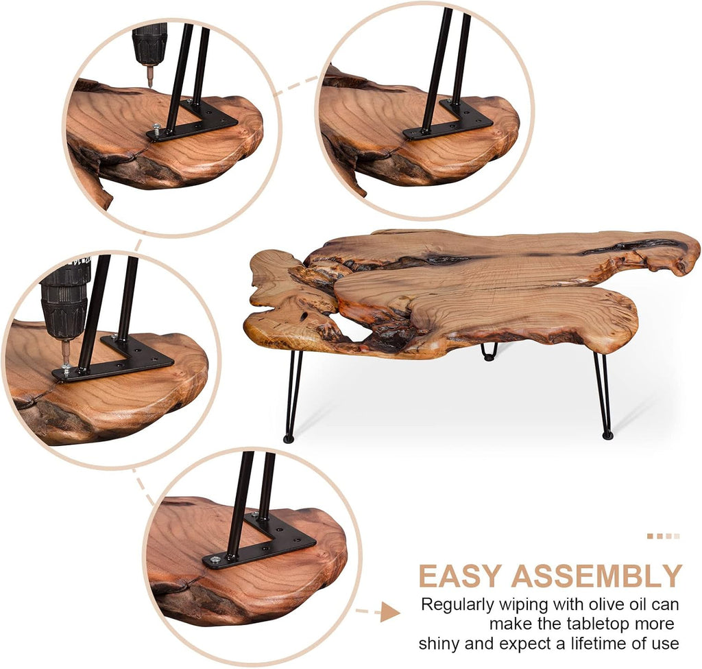 BTEOBFY 14-Inch Live Edge Coffee Table - Handcrafted Solid Wood Side Table with Metal Hairpin Legs - Unique Organic Shape End Table for Living Room, Rustic Boho & Modern Farmhouse Decor