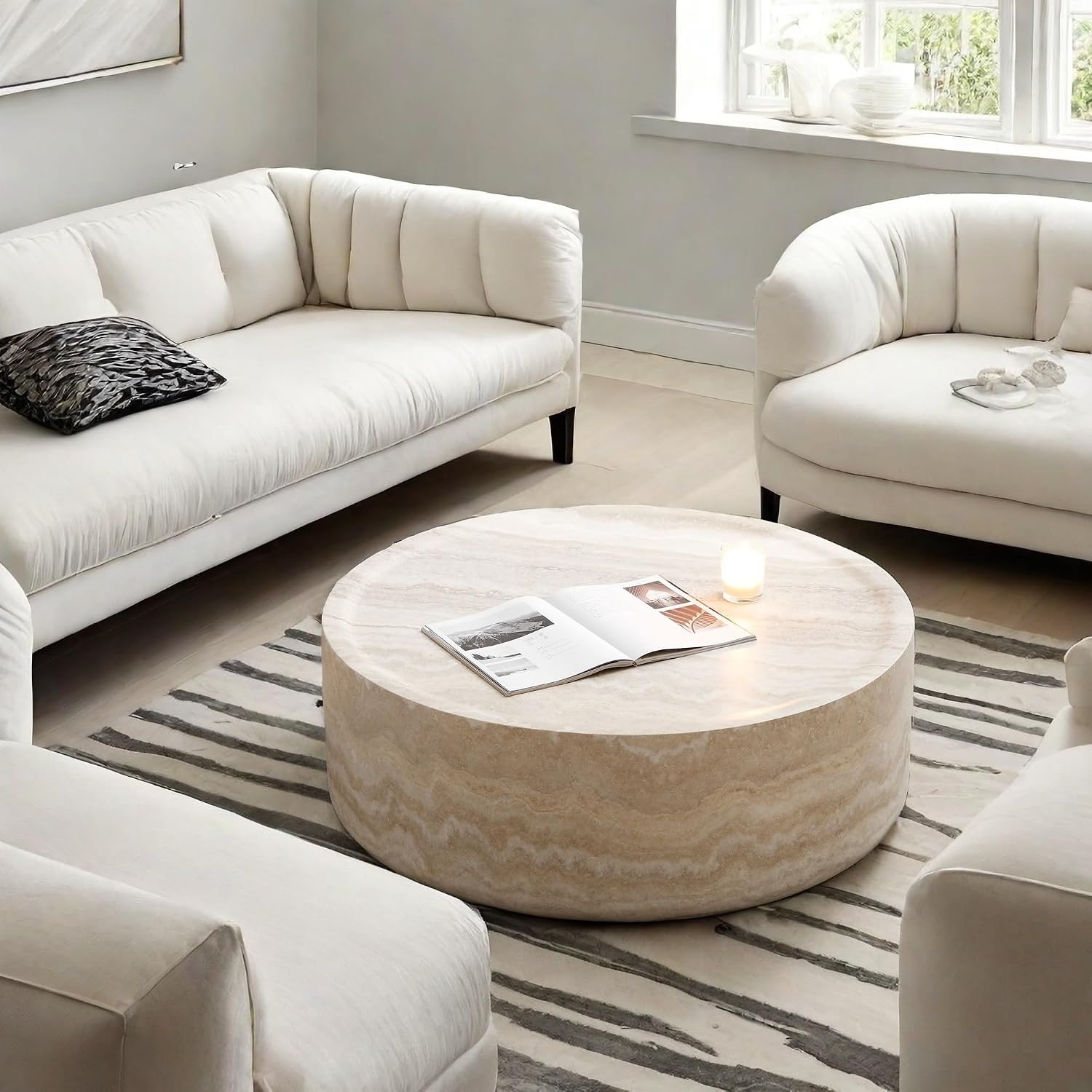 LUMISOL Round Coffee Table for Living Room, Modern Faux Marble Center Table, Accent Circle Tea Table for Bedroom, Office, Apartment, No Need Assembly, 31.49'L x 31.49' W x 12' H, Marble