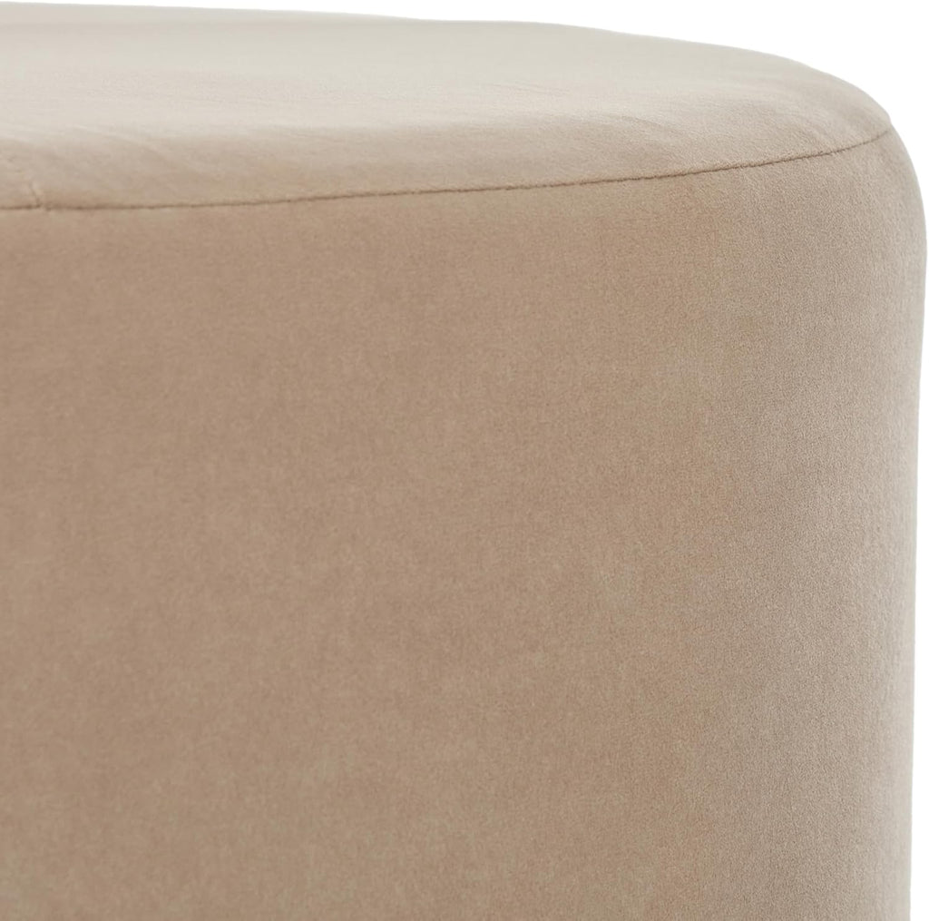 Christopher Knight Home Monroe Velvet Upholstery Round Ottoman, Living Room Sofa Ottoman with Wood Frame, Accent Small Foot Stool, Round Coffee Table, No Assembly Needed, Camel + Dark Walnut
