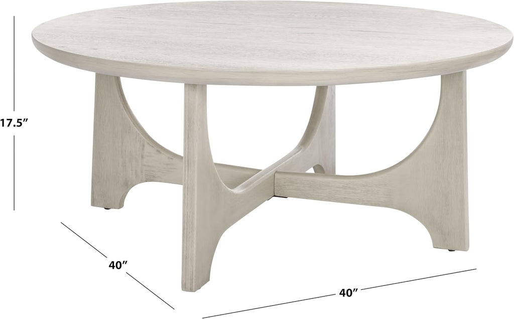 SAFAVIEH Furniture - Sasha Wood Coffee Table - White Washed - Wood - Modern Round Design - Ideal for Living Room, Family Room, Lounge, 40'W x 40'D x 17.5'H (SFV2128A)