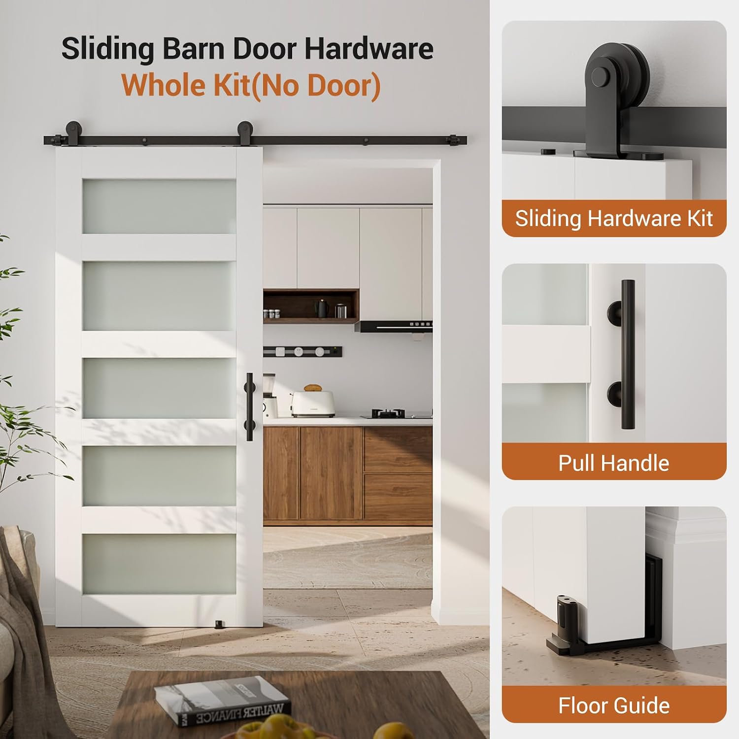 Barn Door Hardware kit 9FT(Whole Set Include Sliding Barn Door Track Kit & Barn Door Handle & Floor Guide) for Single Door-Heavy Duty