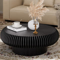 Round Coffee Table for Living Room Modern Solid Wood Fluted Design Coffee Tables with Sturdy Pedestal for Small Space Circle Center Table Accent Tea Table for Apartment, Easy Assemble (Black, 31.4)
