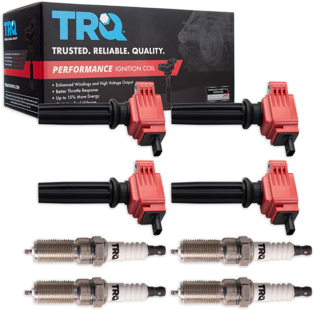 TRQ Ignition Coil & Spark Plug Kit Iridium 8 Piece Compatible with 2012-2018 Ford Focus 2.0L 2016-2018 Focus 2.3L 2015-2018 Edge 2.0L 2012-2017 Land Rover Range Rover Evoque 2013-2015 LR2