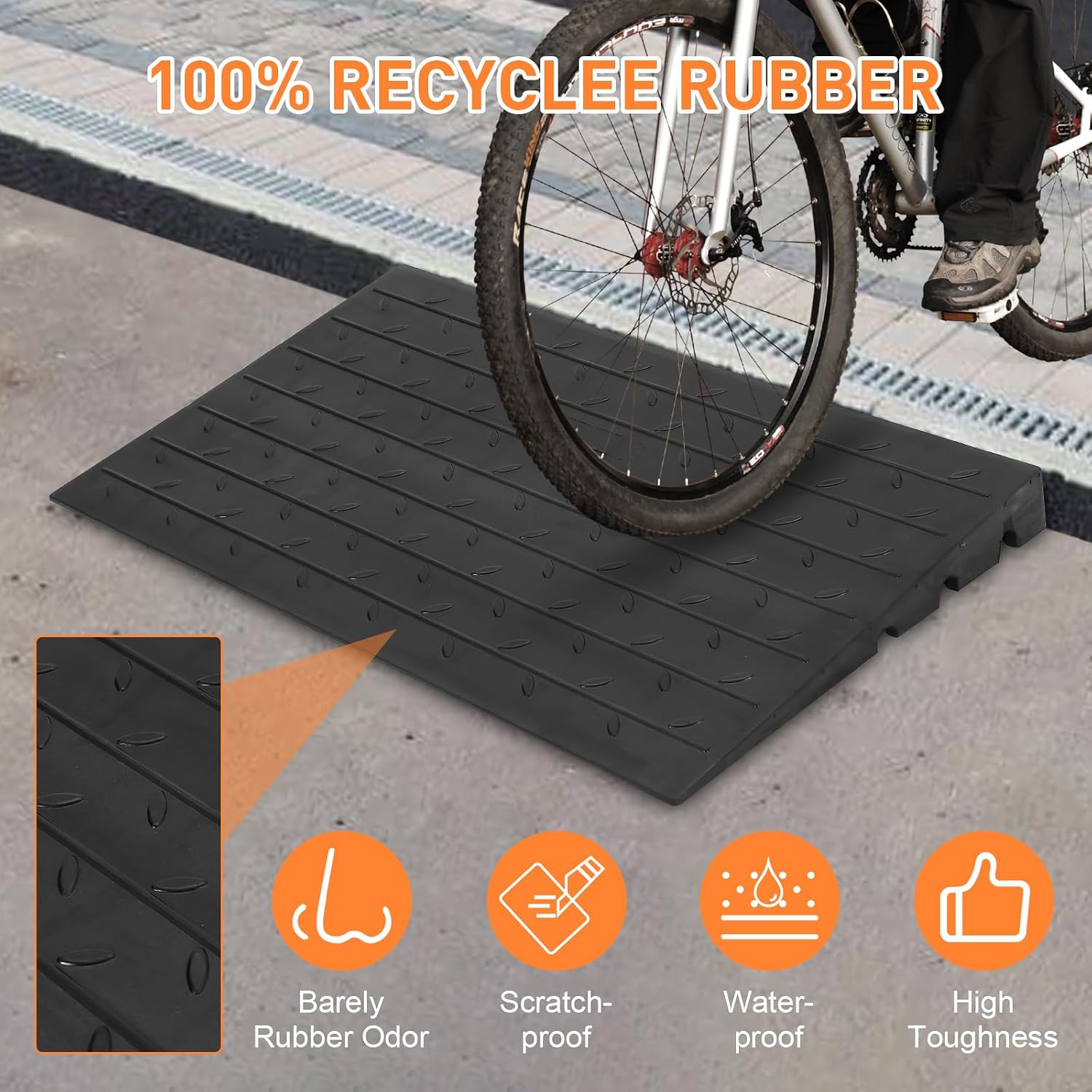 4 Inch Rubber Threshold Ramp for Wheelchair and Scooter - Durable Doorway and Driveway Curb Ramp with 3 Channels Cord Cover - Handicap Ramp for Home Entry, Steps, Doorways, and Curbs