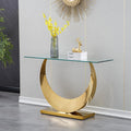 SSLine 1 Piece Living Room Console Table Luxury Glass Entryway Table,Modern Gold Console Table with Half Moon-Shape Stainless Steel Pedestal Base for Living Room Hallway Corridor(1 Console Table)