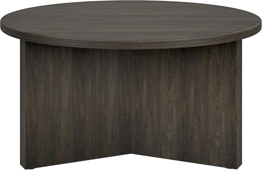 Henn&Hart 32' Round Pedestal Coffee Table for Living Room, Family Room, Office, or Apartment, Rich Brown