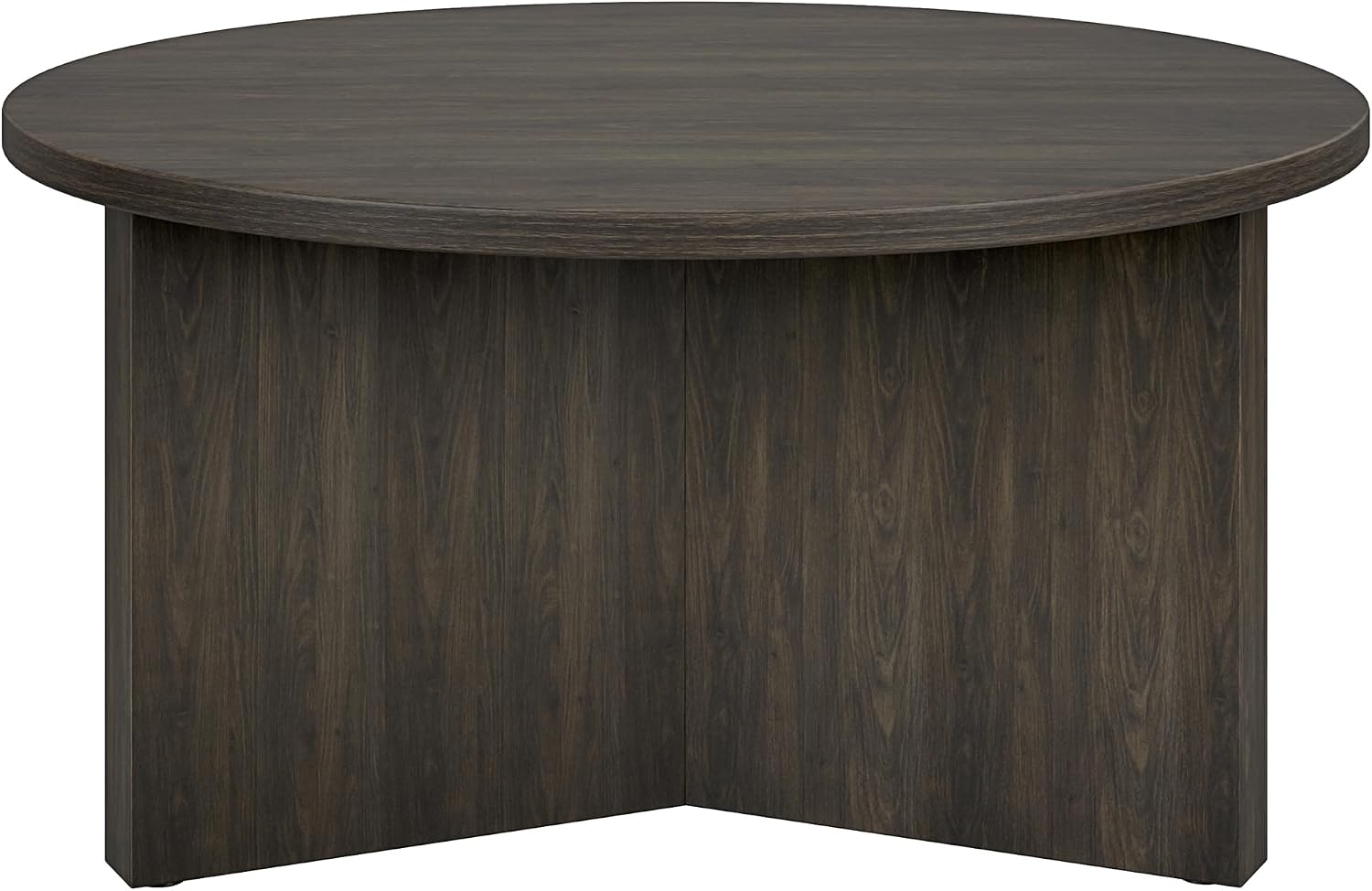 Henn&Hart 32' Round Pedestal Coffee Table for Living Room, Family Room, Office, or Apartment, Rich Brown