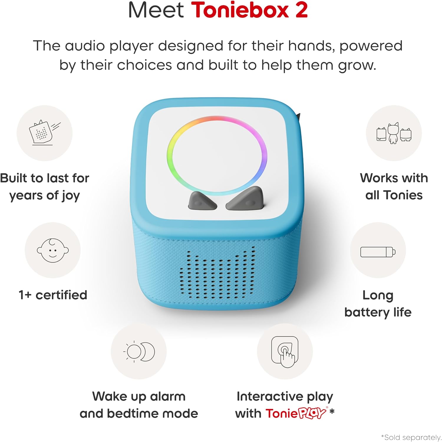 Toniebox 2 Audio Player Disney Bundle for Kids 3+ with Lightning McQueen, Simba, Winnie The Pooh, and Baloo - Sky Blue