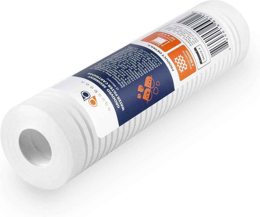 Aquaboon 5 Micron 10 x 2.5 Grooved Sediment Water Filter Replacement for Whole House Filter Cartridge Compatible with AP110, WHKF-GD05, CFS110, 50-Pack
