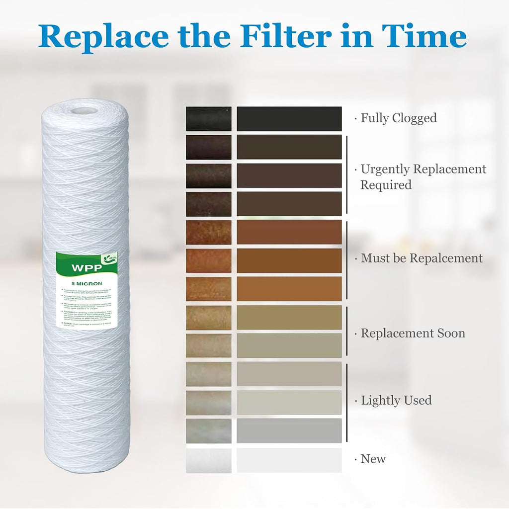 5 Micron Water Filter 20' x 4.5', 20-inch Whole House Heavy Duty String Wound Sediment Pre-Filters for Well Water, Replacement Cartridge for SDC-45-2005, FP25B, DGD-5005-20, 6-Pack