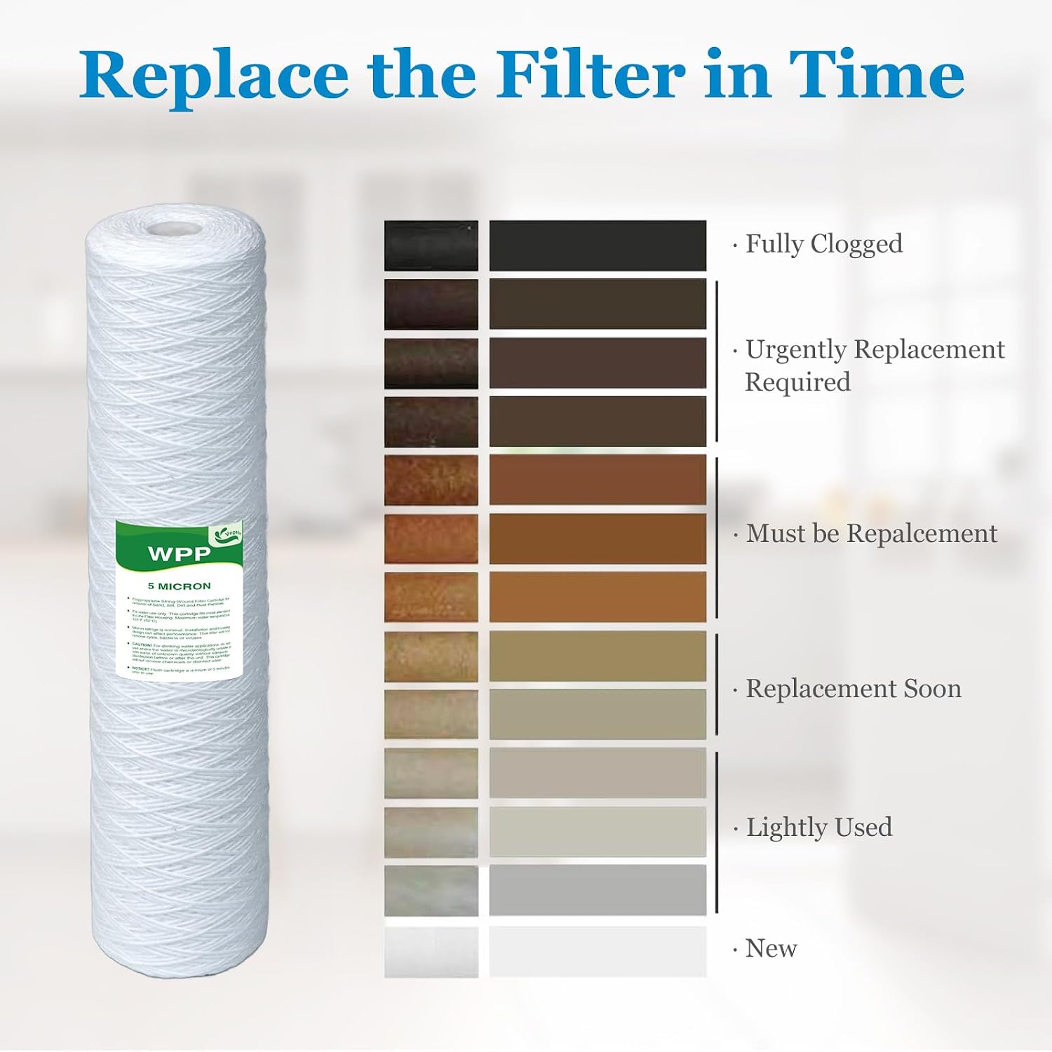 5 Micron Water Filter 20' x 4.5', 20-inch Whole House Heavy Duty String Wound Sediment Pre-Filters for Well Water, Replacement Cartridge for SDC-45-2005, FP25B, DGD-5005-20, 6-Pack