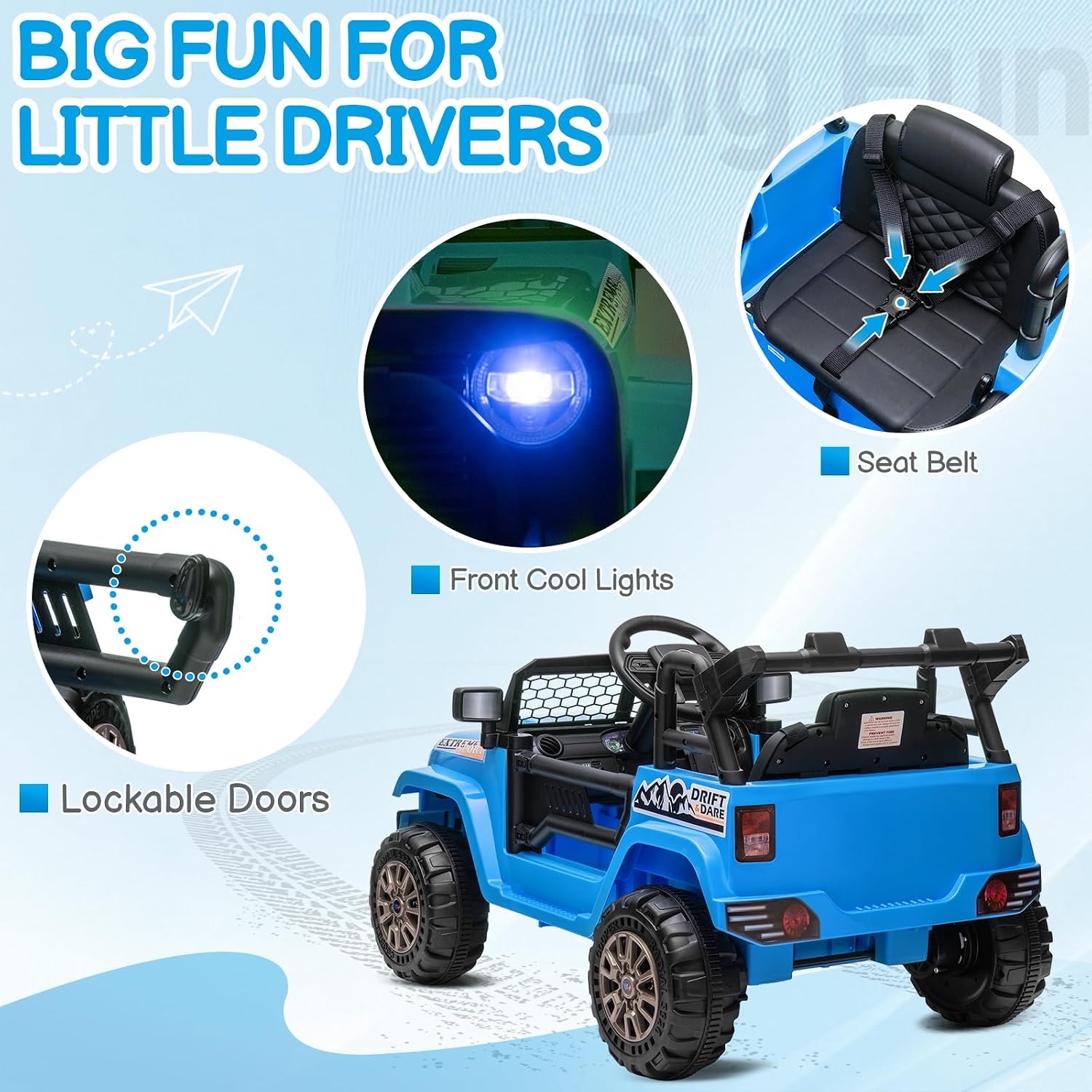Winado 12V Electric Car for Kids, Ride on Truck for Toddlers with Remote Control, Battery Powered Kids Electric Vehicle to Drive w/Bluetooth, Soft Start, LED Lights - Blue