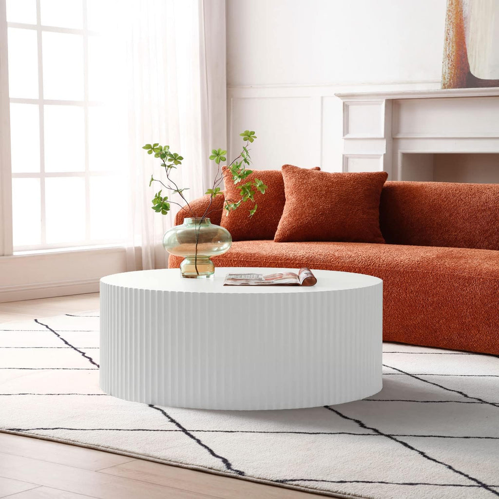 JUSTONE Set of 3 White Round Coffee Table Set Side Table End Table for Living Room, Drum Round 3 Peice Nesting Coffee Modern Coffee Table for Apartment Office,No Assembly (3PCS,White)