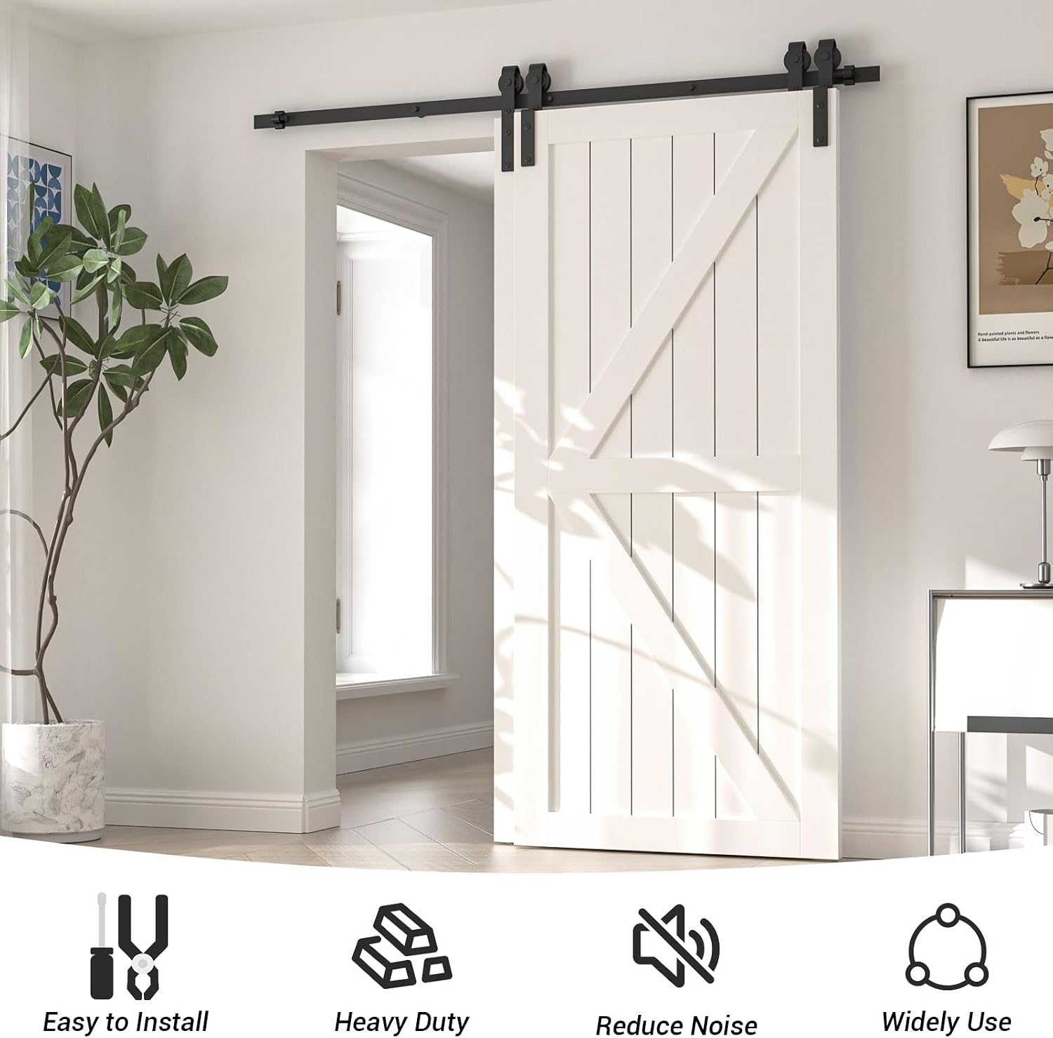 10FT Bypass Sliding Barn Door Hardware Kit, Combination Track Mode Sliding Door Hardware, Double Wooden Doors Use Single Track Bypass Barn Door Hardware (10 Feet)