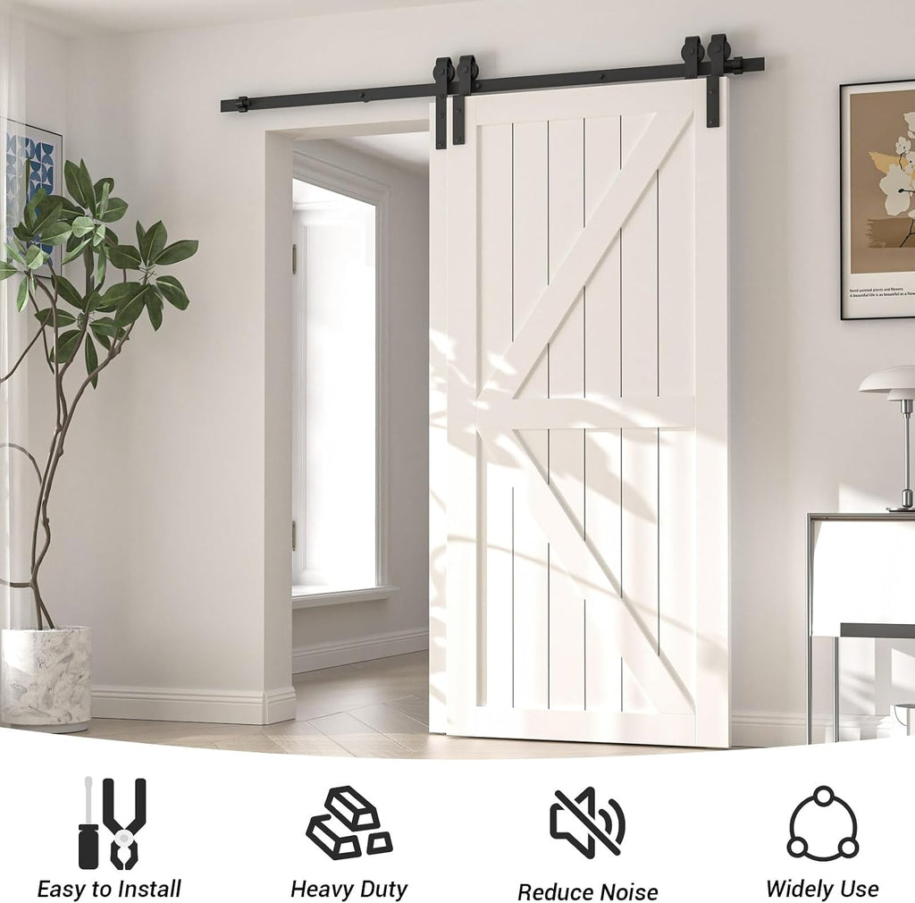 14FT Bypass Sliding Barn Door Hardware Kit, Combination Track Mode Sliding Door Hardware, Double Wooden Doors Use Single Track Bypass Barn Door Hardware (14 Feet)