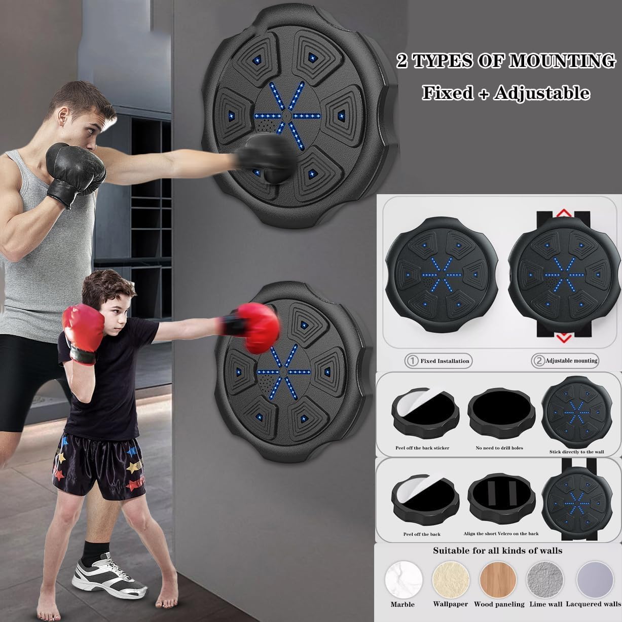 Music Boxing Machine, Wall-mounted Boxing Wall Target with Boxing Gloves, Suitable for Adults and Teenagers