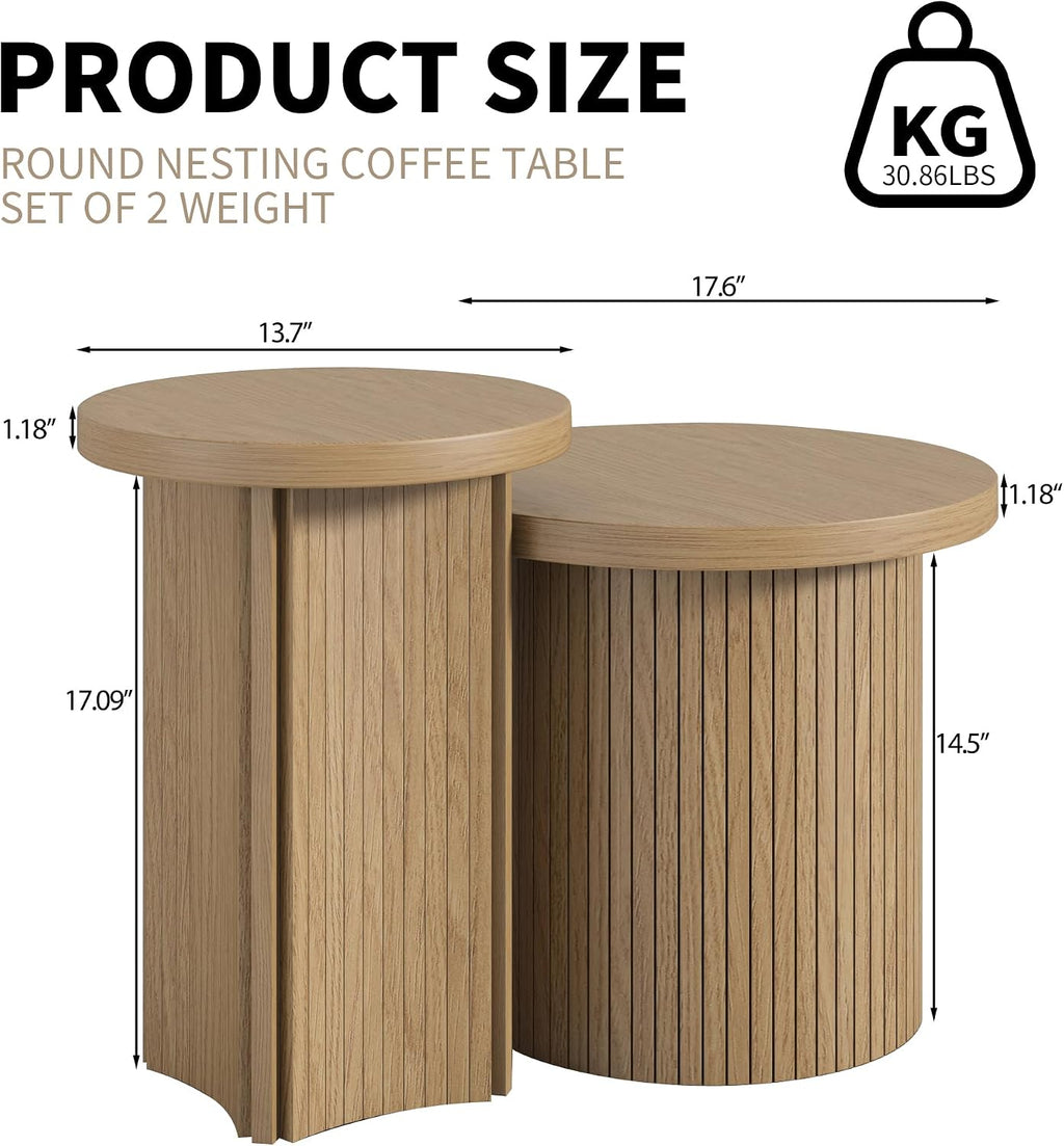 Set of 2 Nesting Coffee Tables Farmhouse,Round Coffee Tables Living Room,Wood Finish Coffee Table Set, Small Coffee Table, Sofa Side Living Room Bedroom Coffee Table Side Table (Small Size-Set)