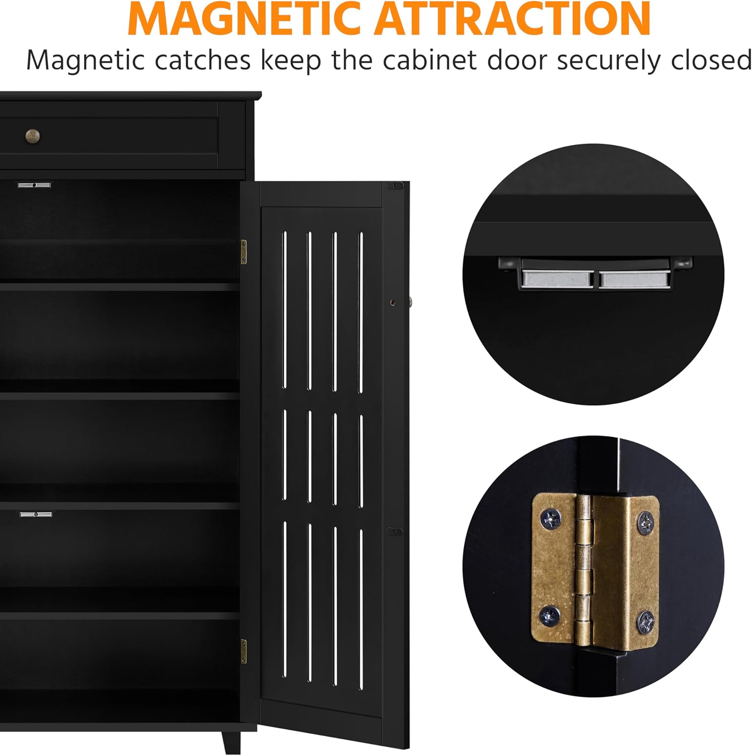 Yaheetech Shoe Cabinet, 5-Tier Shoe Rack Organizer with 1 Drawer, Freestanding Wooden Shoe Storage Cabinet with 2 Louvered Door & Adjustable Shelves for Entryway Hallway, Black